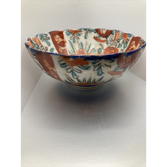 Vintage Japanese Imari Bowl Porcelain Round Scalloped Edges Pedestal 6" x 2.5" - Picture 3 of 15